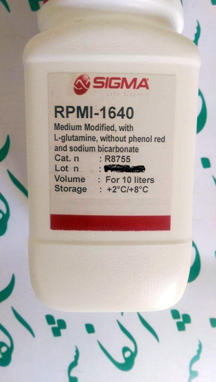  آر پی ام آی 1640 سیگماآلدریچ کد R8755RPMI-1640 MediumModified, with L-glutamine, without phenol red and sodium bicarbonate, powder, suitable for cell culture    